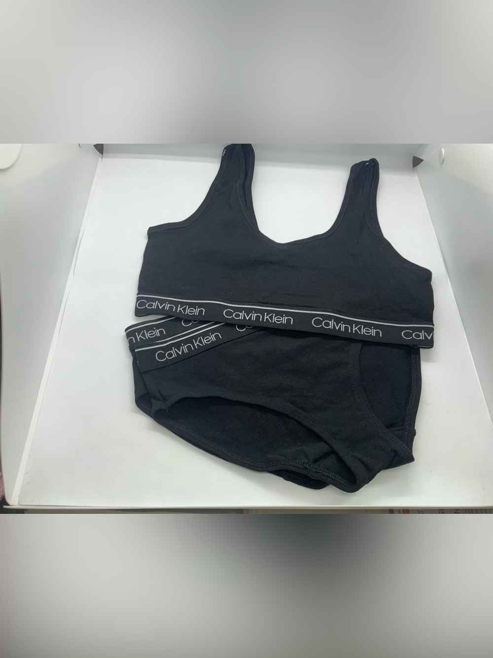 Calvin Klein Black Logo Bralette & Bikini Set with White Trim